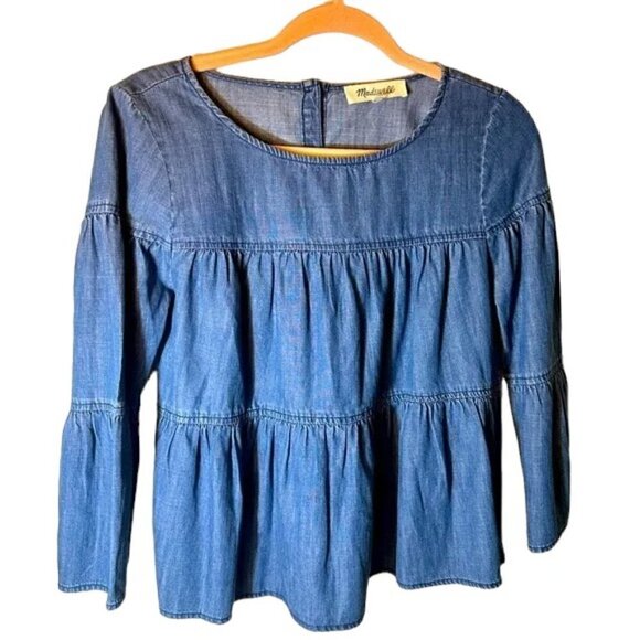 Madewell Tops - Madewell Women’s Size XXS Blue Cropped Denim Top with Button Down Back